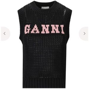 Ganni Small Black and Pink Knitted Cotton Vest Size S